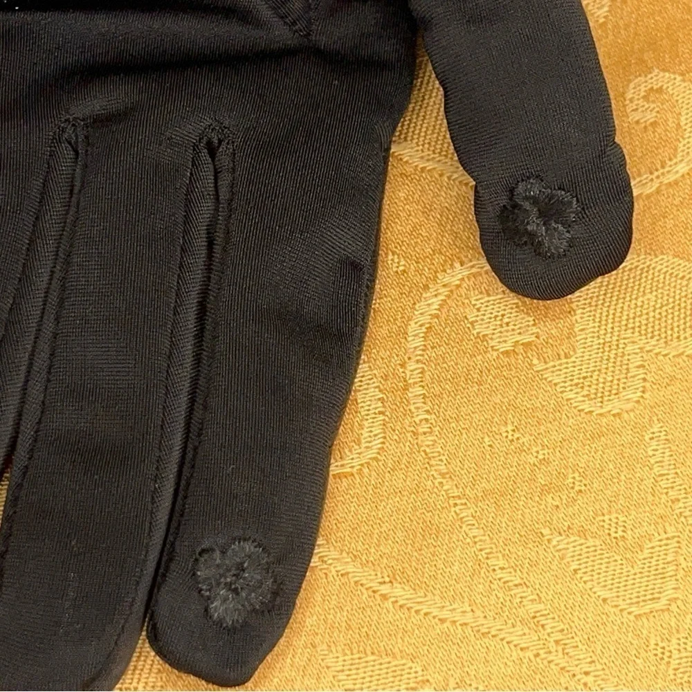 WOMENS BLACK FAUX LEATHER GLOVES TEXTING FINGER TIPS STRETCH CLASSIC
